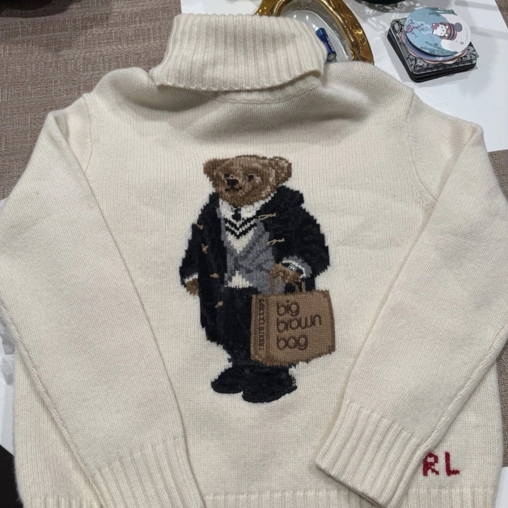 Ralph Lauren Cream Sweater with Bear and Bag Design